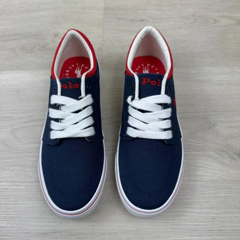 Polo Ralph Lauren Faxson Sneaker Boys 4 Navy Red Canvas Pony
